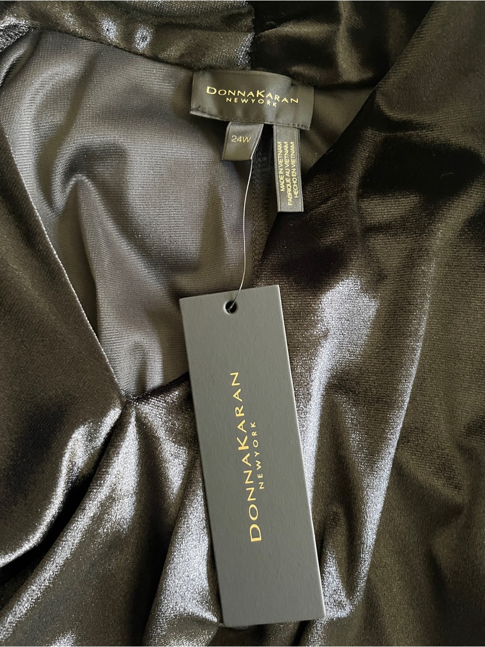 Donna Karan Black Long-Sleeve Velvet Ruched Midi Dress with Side Slit Size 24W - Picture 6 of 6